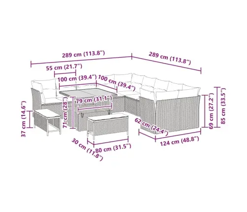 Dārza Dīvānu Komplekts 13 Pcs Bēšs Un Krēms Poliratāns Vidaxl