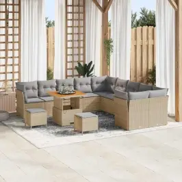 Dārza Dīvānu Komplekts Ar Spilvenu 13 Pcs Bēša Un Gaiši Pelēka Vidaxl
