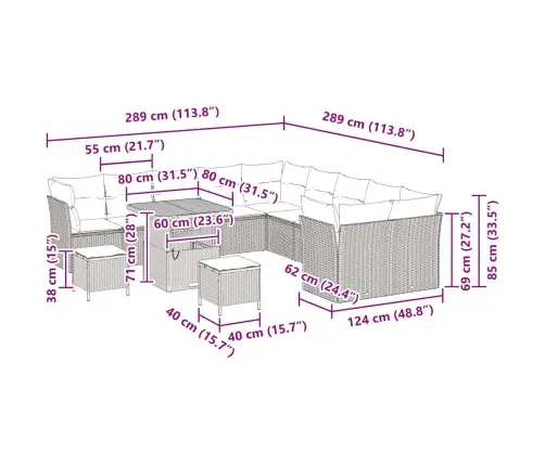 Dārza Dīvānu Komplekts Ar Spilvenu Ar Uzglabāšanu 13 Pcs Pelēka Vidaxl