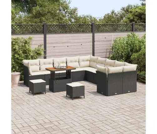 13 Gabalu Dārza Dīvānu Komplekts Ar Spilveniem Melns Poli Rotangpalma Akācija Vidaxl