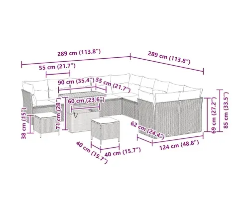 13 Daļu Dārza Dīvāna Komplekts Ar Spilveniem Bēšs Poli Rotangpalma Akācija Vidaxl