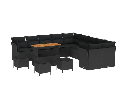 Sodo Sofų Rinkinys Su Pagalve 14 Pcs Juoda Poliratanas