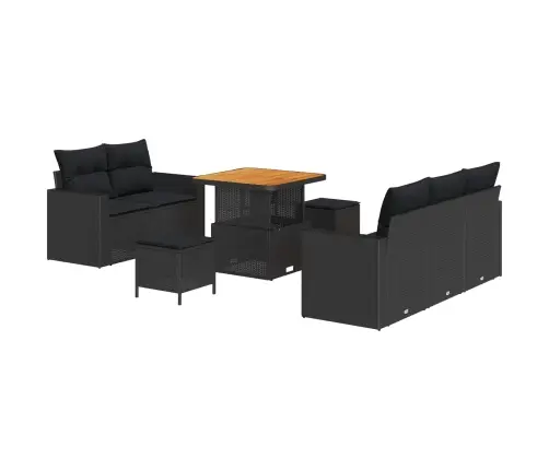 Sodo Sofų Rinkinys Su Pagalve 8 Pcs Juoda Poliratanas