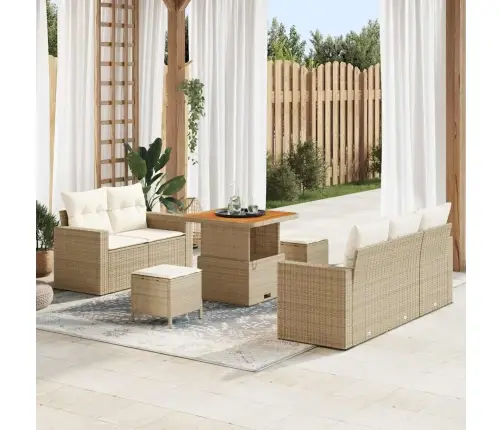 8 Daļu Dārza Dīvānu Komplekts Ar Spilveniem Bēšā Poli Rotangpalma Akācija Vidaxl