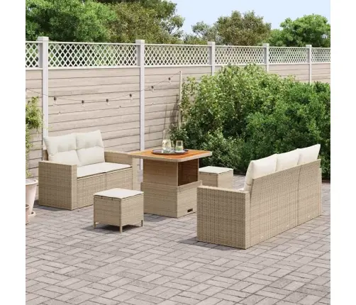 8 Daļu Dārza Dīvānu Komplekts Ar Spilveniem Bēšā Poli Rotangpalma Akācija Vidaxl