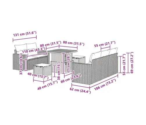Aia Diivanikomplekt Padjaga Ladustamisega 8 Pcs Hall