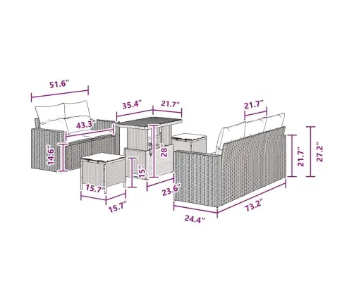 Vidaxl 8 Gabalu Dārza Dīvāna Komplekts Ar Spilveniem Melns Poli Rotangpalma Akācija