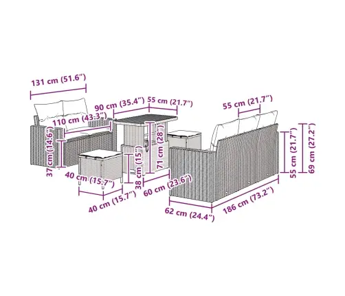 Vidaxl 8 Gabalu Dārza Dīvāna Komplekts Ar Spilveniem Melns Poli Rotangpalma Akācija
