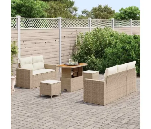 8 Gabalu Dārza Dīvāna Komplekts Ar Spilveniem Bēšā Polirotangā Akāciju Vidaxl