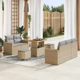 Dārza Dīvānu Komplekts Ar Spilvenu 8 Pcs Bēša Un Gaiši Pelēka Vidaxl