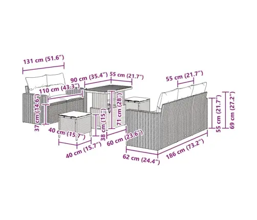 8 Gabalu Dārza Dīvānu Komplekts Ar Spilveniem, Bēšs, Polietilēna Rotangpalma, Akācija Vidaxl