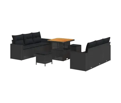 9 Vietu Dārza Dīvāna Komplekts Ar Spilveniem Melnajā Polietilēna Rotangpalmas Akācijā Vidaxl
