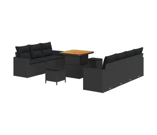 Sodo Sofų Rinkinys Su Pagalve Su Saugykla 10 Pcs Juoda