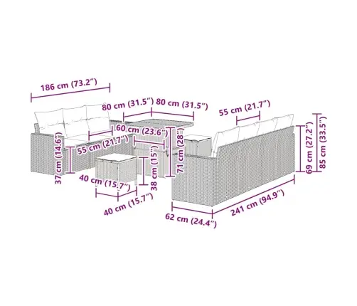 Aia Diivanikomplekt 10 Pcs Beež Ja Helehall 80 X 80 X 71 Cm