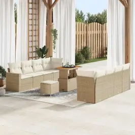 Sodo Sofų Rinkinys Su Pagalve 11 Pcs Smėlio Ir Kreminės Spalvos