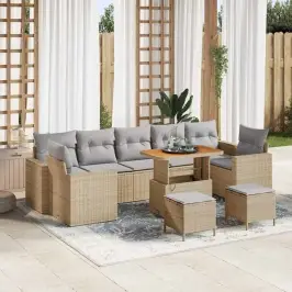 Dārza Dīvānu Komplekts Ar Spilvenu 10 Pcs Bēša Un Gaiši Pelēka Vidaxl