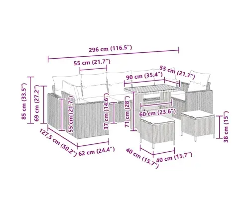 Aia Diivanikomplekt Padjaga 10 Pcs Hall 90 X 55 X 71 Cm