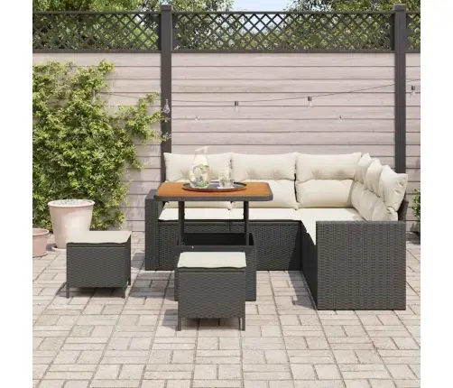 Sodo Sofų Rinkinys Su Pagalve 8 Pcs Juoda Ir Kreminė