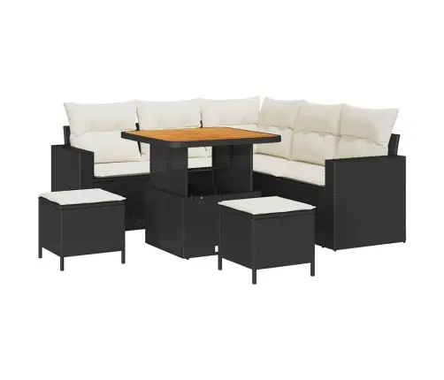 Sodo Sofų Rinkinys Su Pagalve 8 Pcs Juoda Ir Kreminė