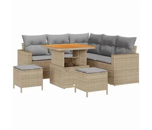 Dārza Dīvānu Komplekts Ar Spilvenu 8 Pcs Bēša Un Gaiši Pelēka Vidaxl