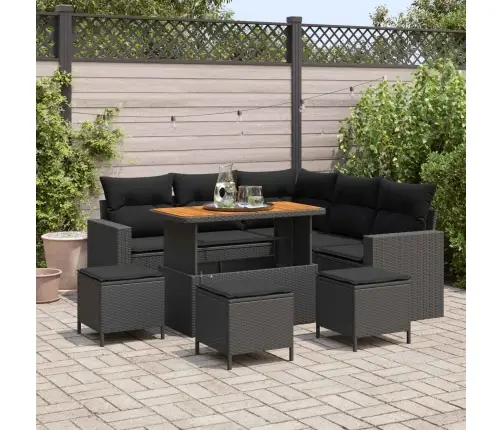 Dārza Dīvānu Komplekts Ar Spilvenu 10 Pcs Melna Poliratāns Vidaxl