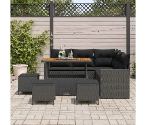 Dārza Dīvānu Komplekts Ar Spilvenu 10 Pcs Melna Poliratāns Vidaxl