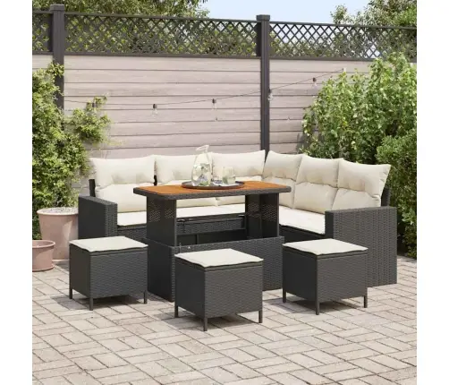 Sodo Sofų Rinkinys Su Pagalve 9 Pcs Juoda Ir Kreminė