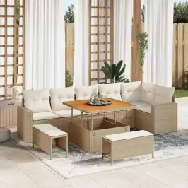 Sodo Sofų Rinkinys Su Pagalve 9 Pcs Smėlio Ir Kreminės Spalvos