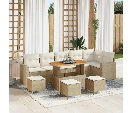 Sodo Sofų Rinkinys Su Pagalve 10 Pcs Smėlio Ir Kreminės Spalvos