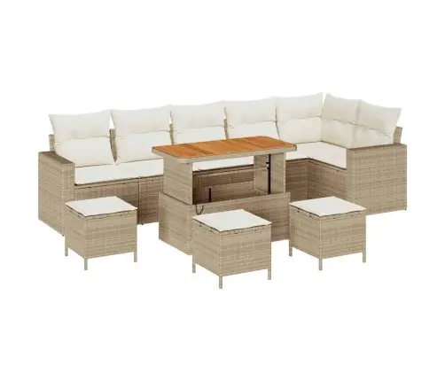 Sodo Sofų Rinkinys Su Pagalve 10 Pcs Smėlio Ir Kreminės Spalvos