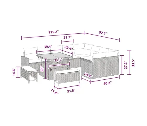 12 Gab. Dārza Dīvānu Komplekts Ar Spilveniem Melns Polietilēna Rotangpalma Akācija Vidaxl