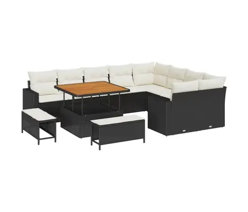 Dārza Dīvānu Komplekts Ar Spilvenu 12 Pcs Melna Un Krēmkrāsas Vidaxl