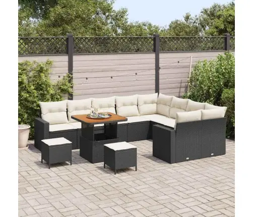 Dārza Dīvānu Komplekts Ar Spilvenu 12 Pcs Melna Un Krēmkrāsas Vidaxl