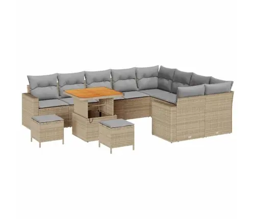 12 Daļu Dārza Dīvānu Komplekts Ar Spilveniem Bēša Polietilēna Rotangpalma Un Akācijas Koks Vidaxl