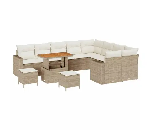 12 Gab. Dārza Dīvānu Komplekts Ar Spilveniem Bēšs Poli Rotangpalma Akācija Vidaxl