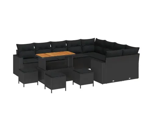 13 Daļu Dārza Dīvānu Komplekts Ar Spilveniem Melnā Poli Rotangpalma Akācija Vidaxl