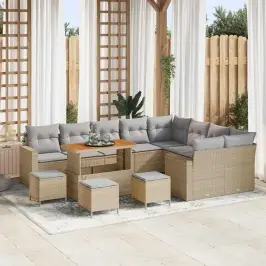 Sodo Sofų Rinkinys 13 Pcs Smėlio Ir Šviesiai Pilkos Spalvos