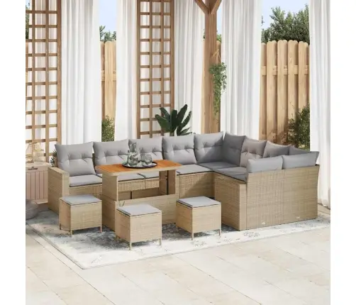 13 Gabalu Dārza Dīvānu Komplekts Ar Spilveniem, Bēšs, Poli Rotangpalma, Akācija Vidaxl