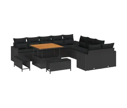 13 Gabalu Dārza Dīvāna Komplekts Ar Spilveniem Melns Polietilēna Rotangpalma Akācija Vidaxl