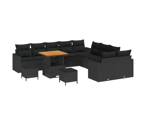 Sodo Sofų Rinkinys Su Pagalve 17 Pcs Juoda Poliratanas