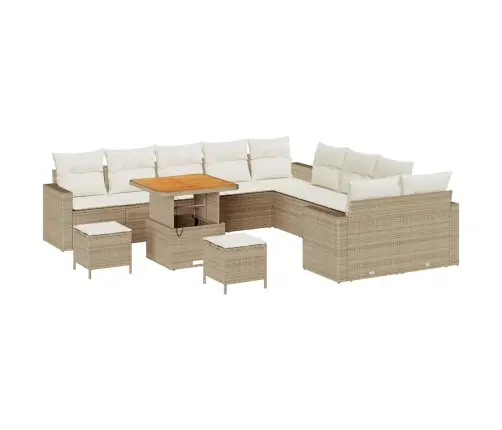 13 Daļu Dārza Dīvānu Komplekts Ar Spilveniem Bēšs Polietilēna Rotangpalma Akācija Vidaxl