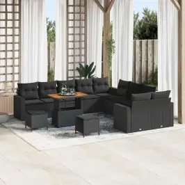 Dārza Dīvānu Komplekts Ar Spilvenu 13 Pcs Melna 90 X 55 X 71 Cm Vidaxl