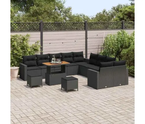 13 Daļu Dārza Dīvānu Komplekts Ar Spilveniem Melnā Polietilēna Rotangpalmas Akācija Vidaxl