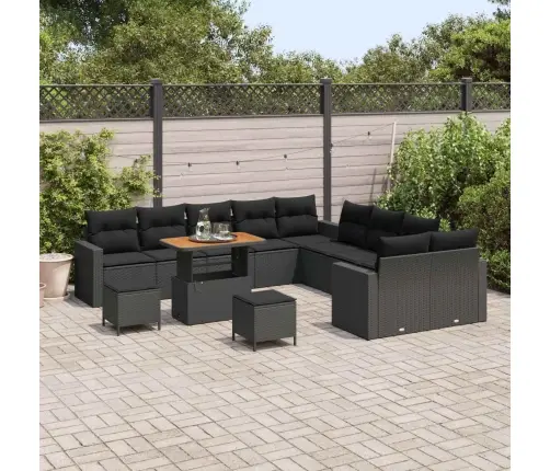 Sodo Sofų Rinkinys Su Pagalve 17 Pcs Juoda Poliratanas