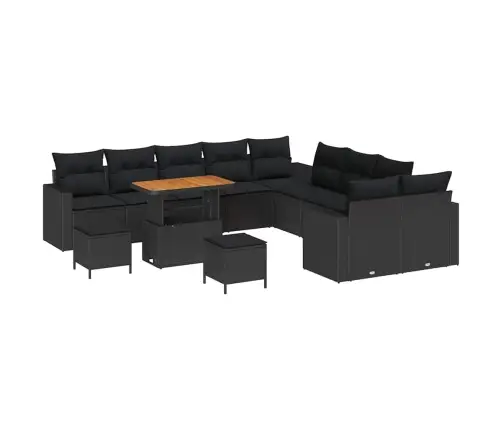 13 Daļu Dārza Dīvānu Komplekts Ar Spilveniem Melnā Polietilēna Rotangpalmas Akācija Vidaxl