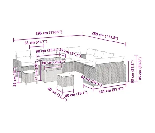 Dārza Dīvānu Komplekts 17 Pcs Melns Un Krēmkrāsa Poliratāns Vidaxl