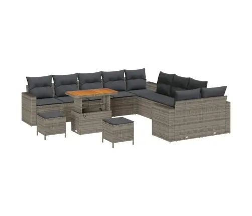 13 Gabalu Dārza Sofu Komplekts Ar Spilveniem Pelēks Poli Rattan Akācija Vidaxl