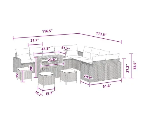 Sodo Sofų Rinkinys Su Pagalve 14 Pcs Juoda 110 X 55 X 71 Cm