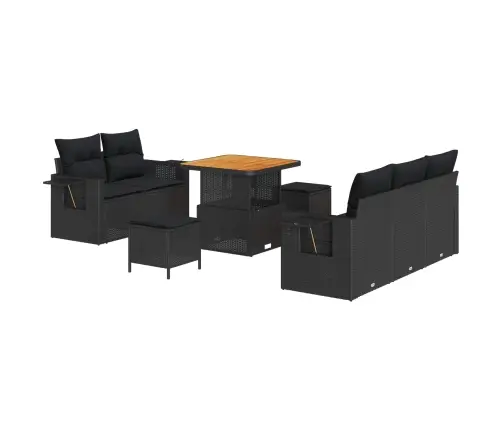 Sodo Sofų Rinkinys Su Pagalve 10 Pcs Juoda Poliratanas