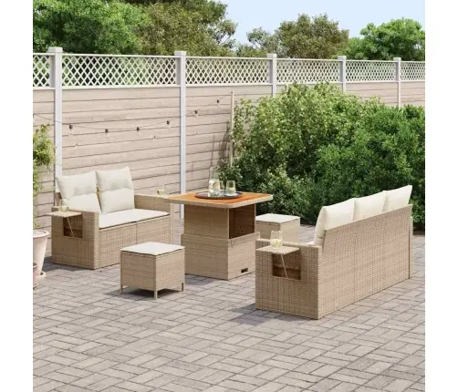 8 Gabalu Dārza Dīvānu Komplekts Ar Spilveniem Bēšā Polietilēna Rotangpalma Vidaxl